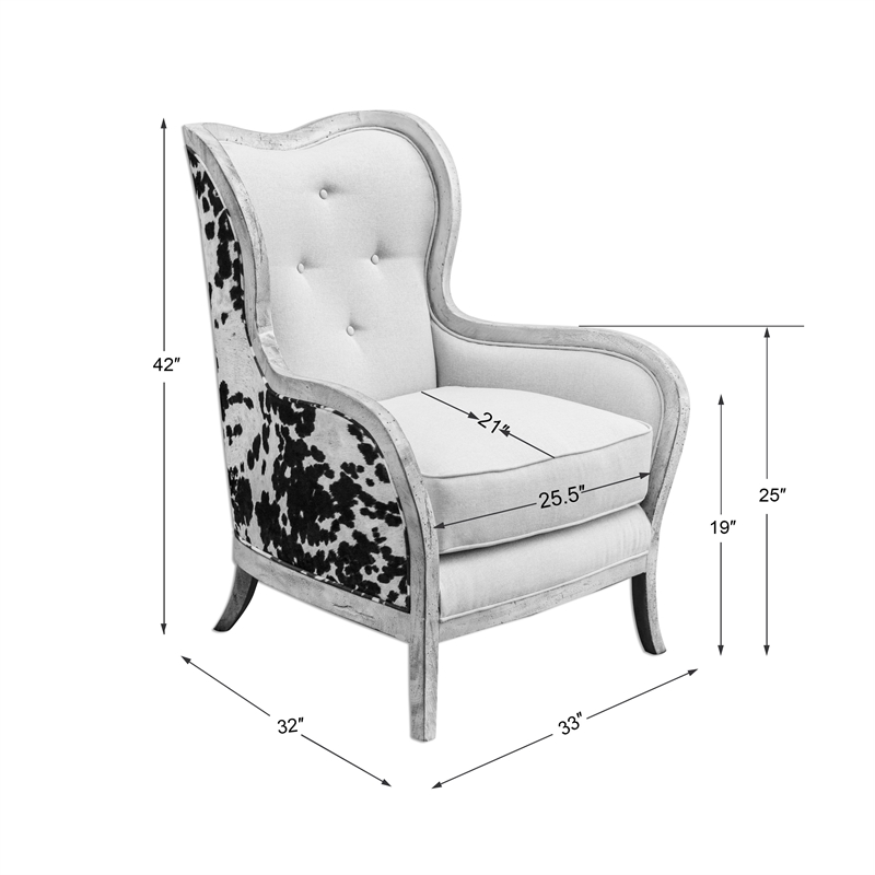 Uttermost Chalina Mahogany Wood and Fabric High Back Armchair in White