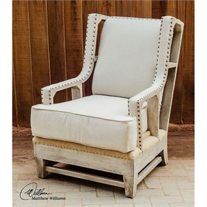Uttermost Schafer Traditional Mahogany Wood and Fabric Armchair in White