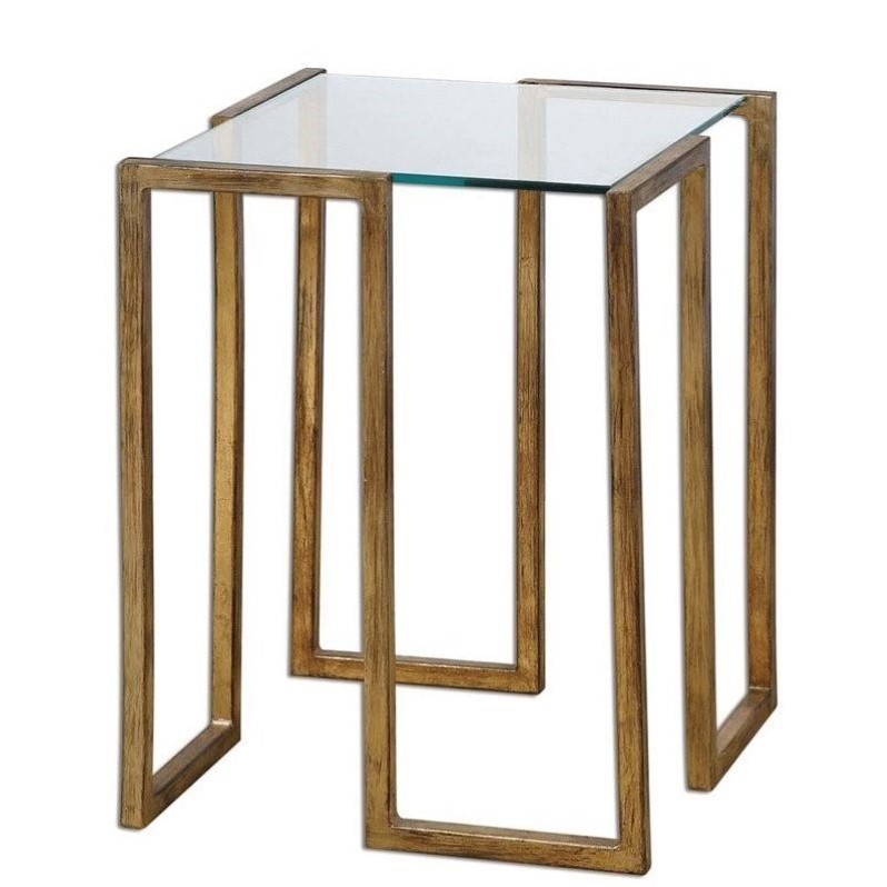 Uttermost Mirrin Contemporary Iron and Glass Accent Table in Gold