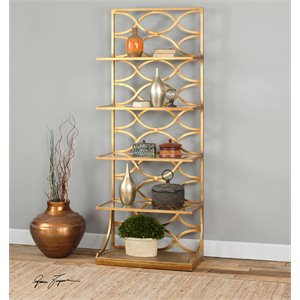Uttermost Lashaya 5-Shelf Modern Metal and Glass Etagere in Gold