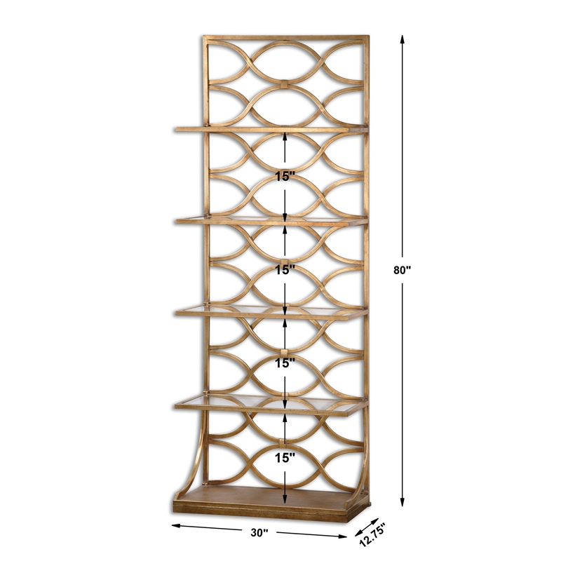 Uttermost Lashaya 5-Shelf Modern Metal and Glass Etagere in Gold