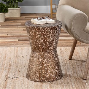 Uttermost Cutler Drum Shaped Contemporary Metal Accent Table in Bronze