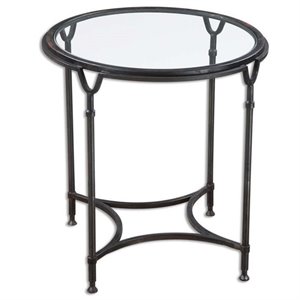 Uttermost Samson Contemporary Metal and Glass Side Table in Black/Silver/Clear