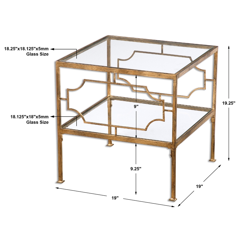 Uttermost Genell Contemporary Metal and Glass Cube Table in Gold/Clear