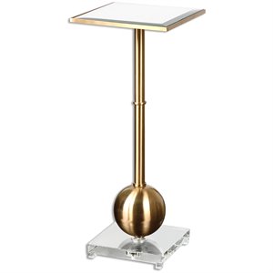 Uttermost Laton Metal Glass and Crystal Mirrored Accent Table in Brass