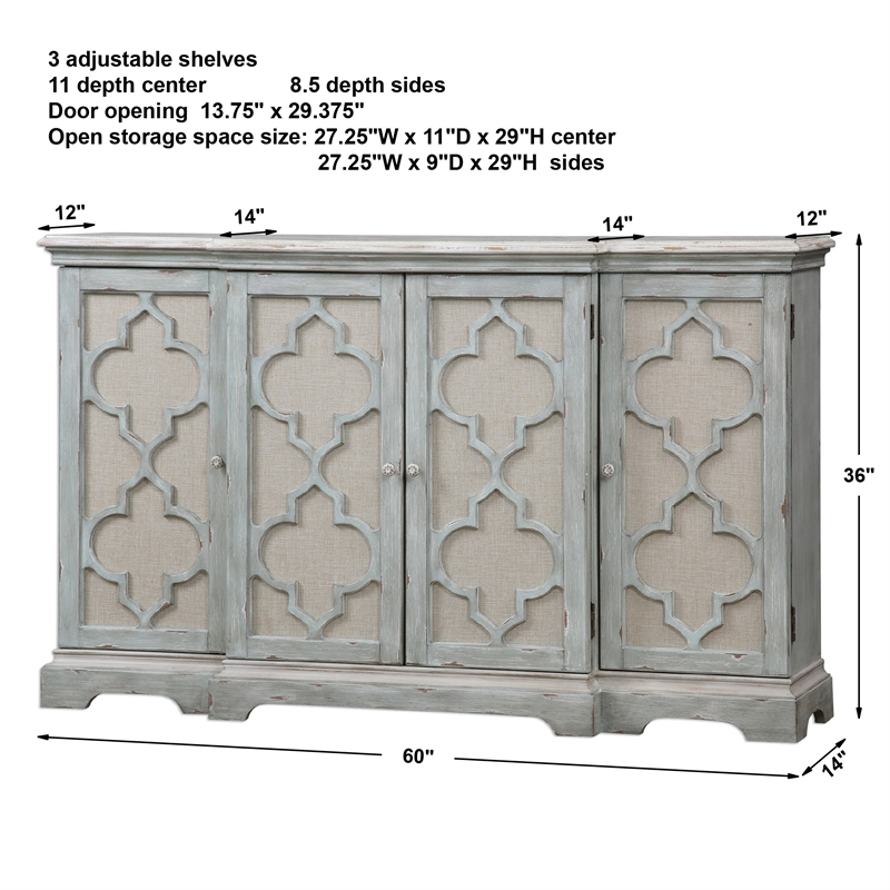 Uttermost Sophie 4-Door Transitional Wood Cabinet in Weathered Gray/Light Tan