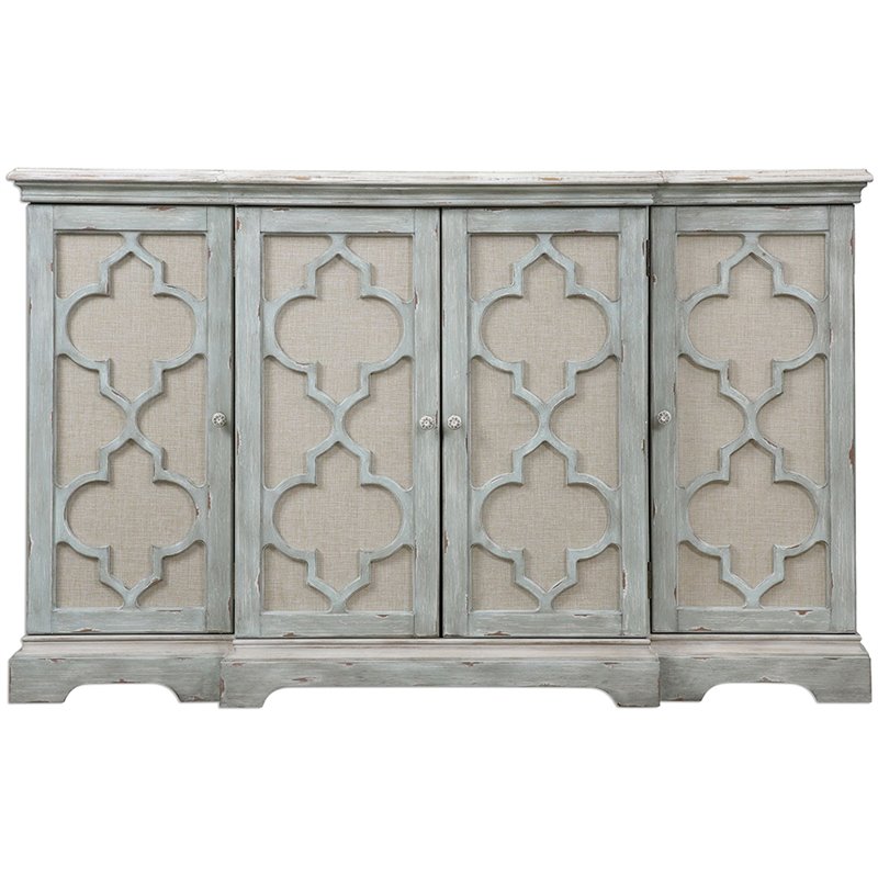 Uttermost Sophie 4-Door Transitional Wood Cabinet in Weathered Gray/Light Tan