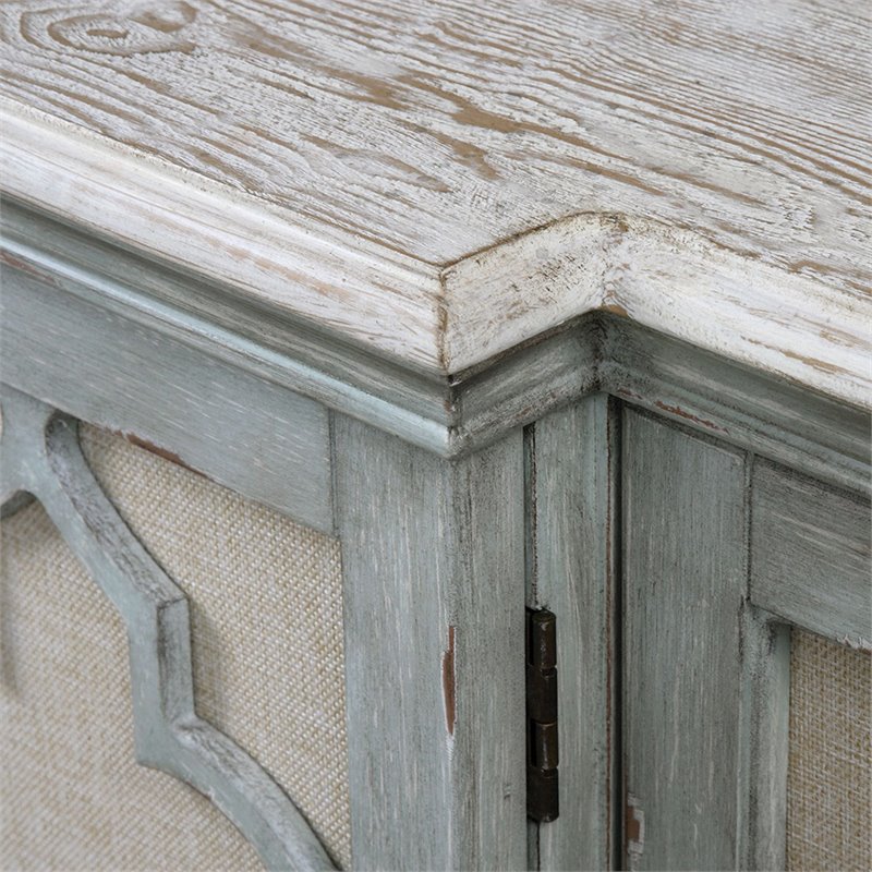 Uttermost Sophie 4-Door Transitional Wood Cabinet in Weathered Gray/Light Tan