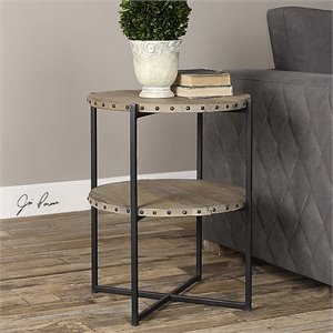 Uttermost Kamau Round Contemporary Wood and Iron Accent Table in Black