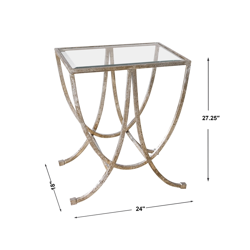 Uttermost Marta Traditional Iron and Glass Side Table in Antiqued Silver