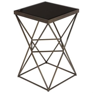 Uttermost Uberto Steel and Glass Caged Frame Accent Table in Antique Bronze