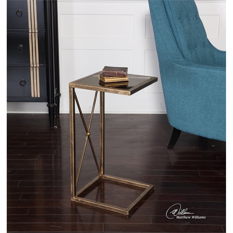 Uttermost Zafina Contemporary Iron and Glass Side Table in Gold/Black