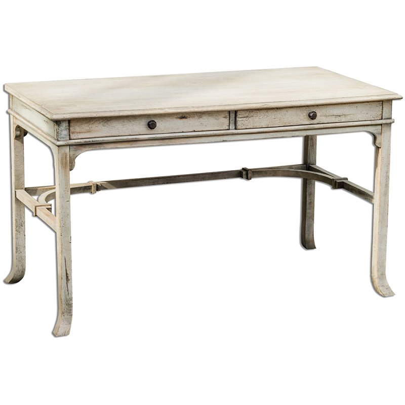 Uttermost Bridgely Mango Wood and MDF Wood Aged Writing Desk in White/Brass