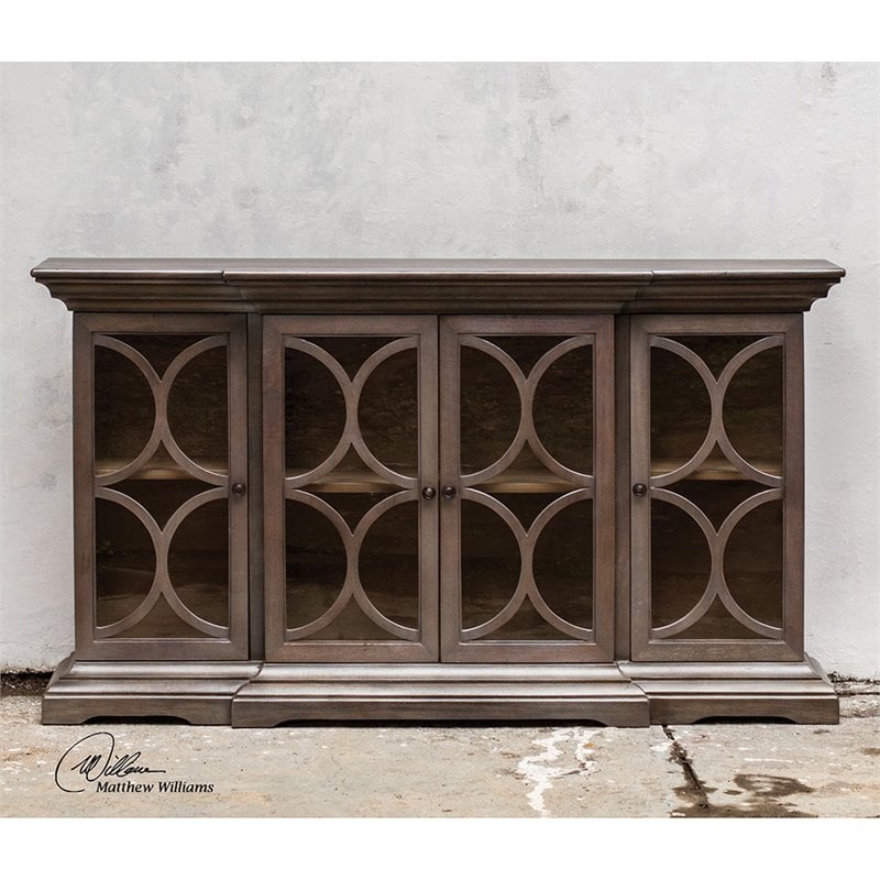 Uttermost Belino 4-Door Contemporary Wood Chest in Silver/Brown