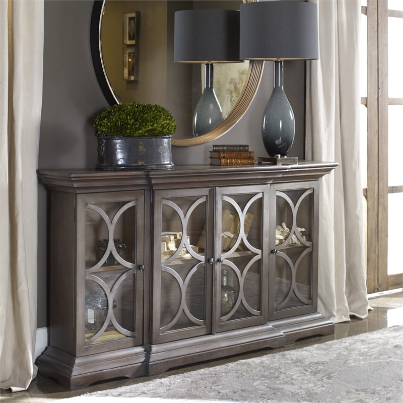 Uttermost Belino 4-Door Contemporary Wood Chest in Silver/Brown