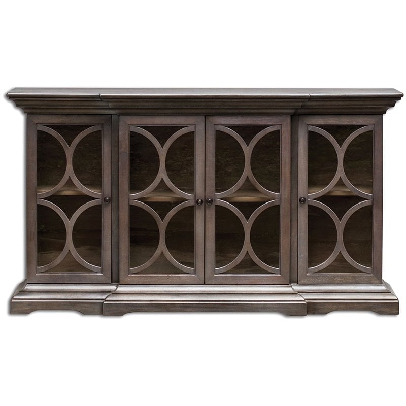 Uttermost Belino 4-Door Contemporary Wood Chest in Silver/Brown