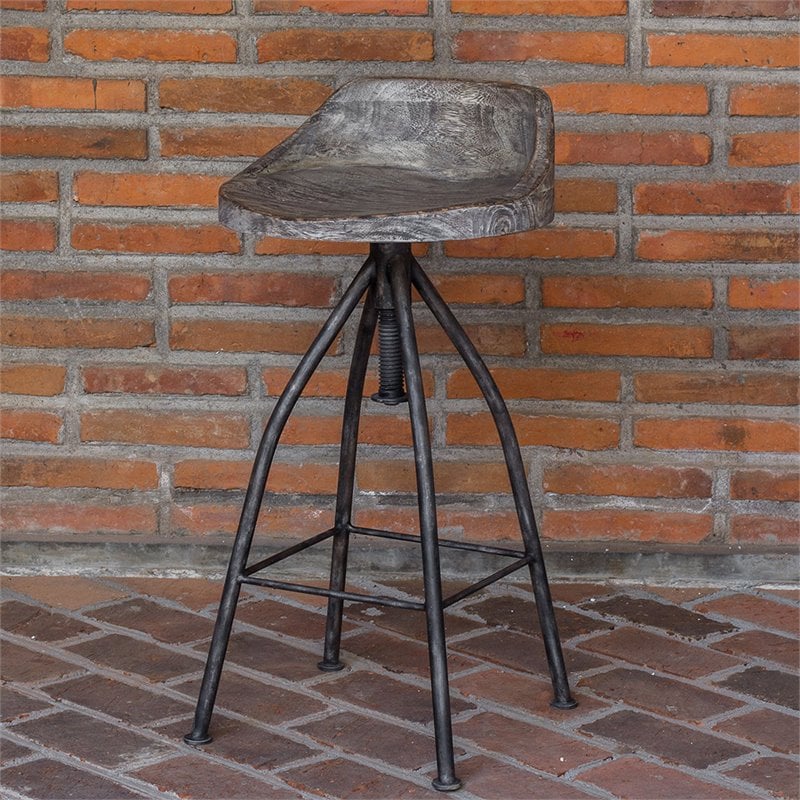 Uttermost Kairu Contemporary Mixwood and Iron Bar Stool in Gray