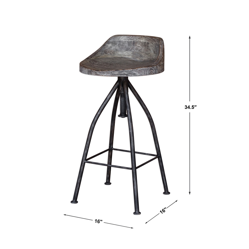 Uttermost Kairu Contemporary Mixwood and Iron Bar Stool in Gray