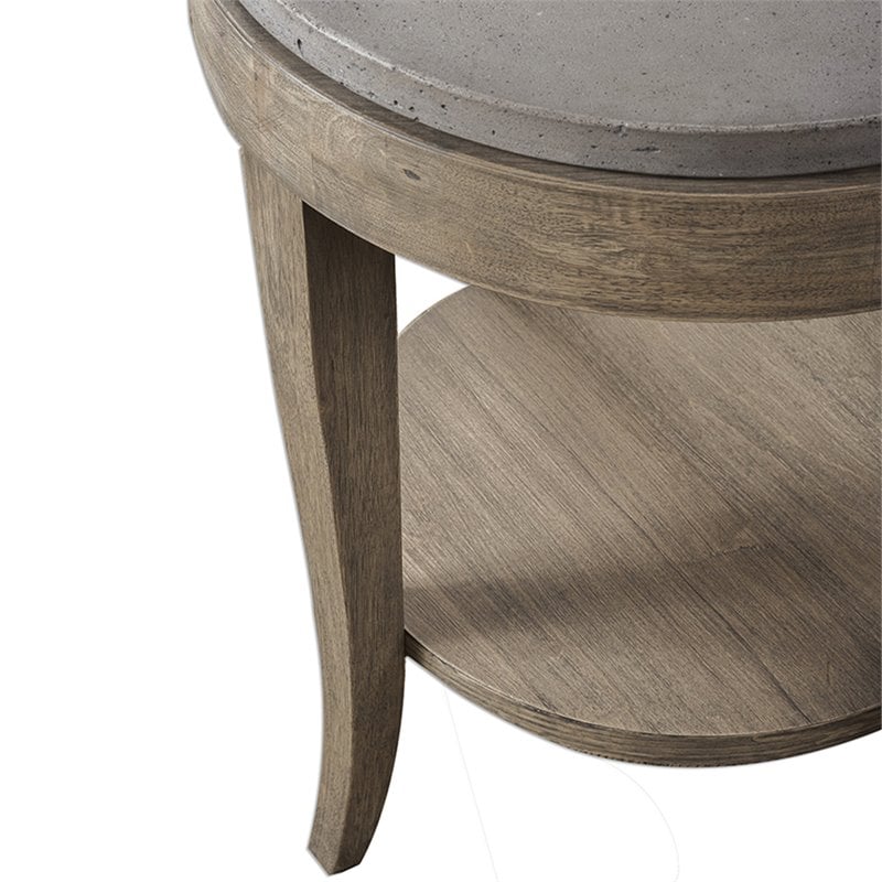 Uttermost Deka Round Contemporary Wood and Concrete Accent Table in Brown