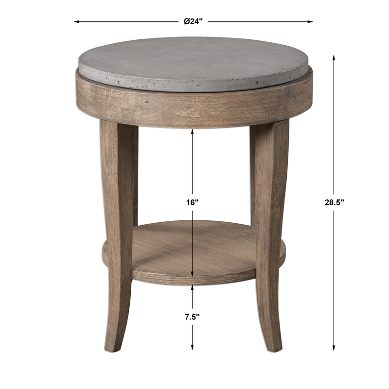 Uttermost Deka Round Contemporary Wood and Concrete Accent Table in Brown