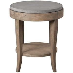Uttermost Deka Round Contemporary Wood and Concrete Accent Table in Brown