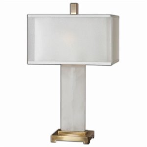 Uttermost Athanas Mid-Century Metal and Alabaster Lamp in White/Coffee Bronze