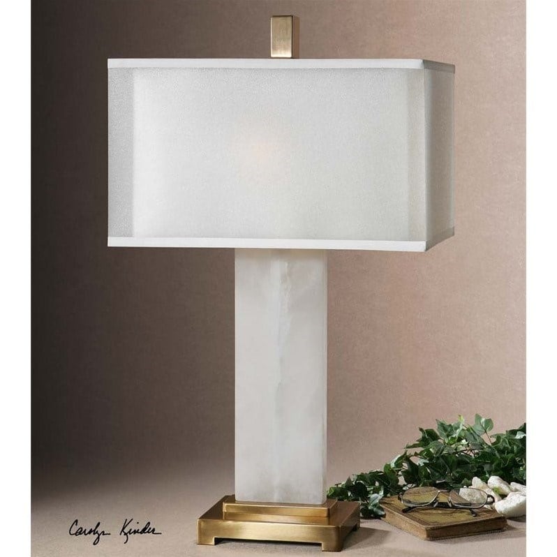 Uttermost Athanas Mid-Century Metal and Alabaster Lamp in White/Coffee Bronze