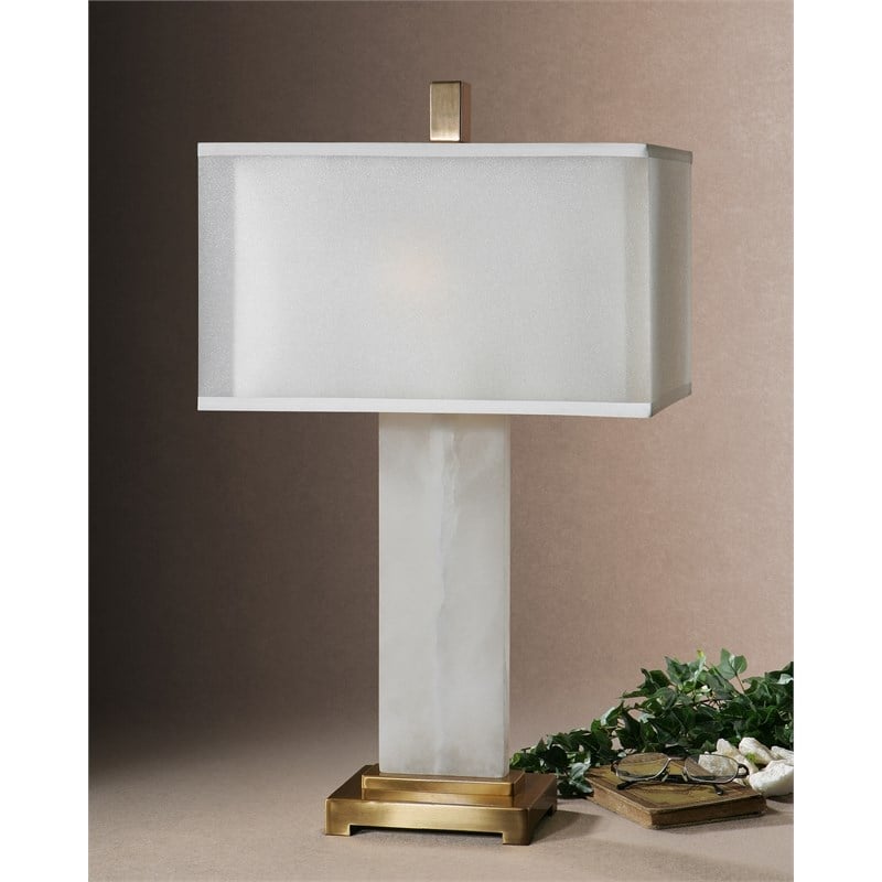 Uttermost Athanas Mid-Century Metal and Alabaster Lamp in White/Coffee Bronze