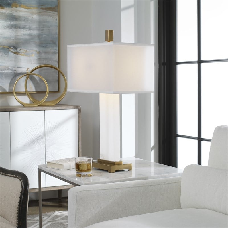 Uttermost Athanas Mid-Century Metal and Alabaster Lamp in White/Coffee Bronze
