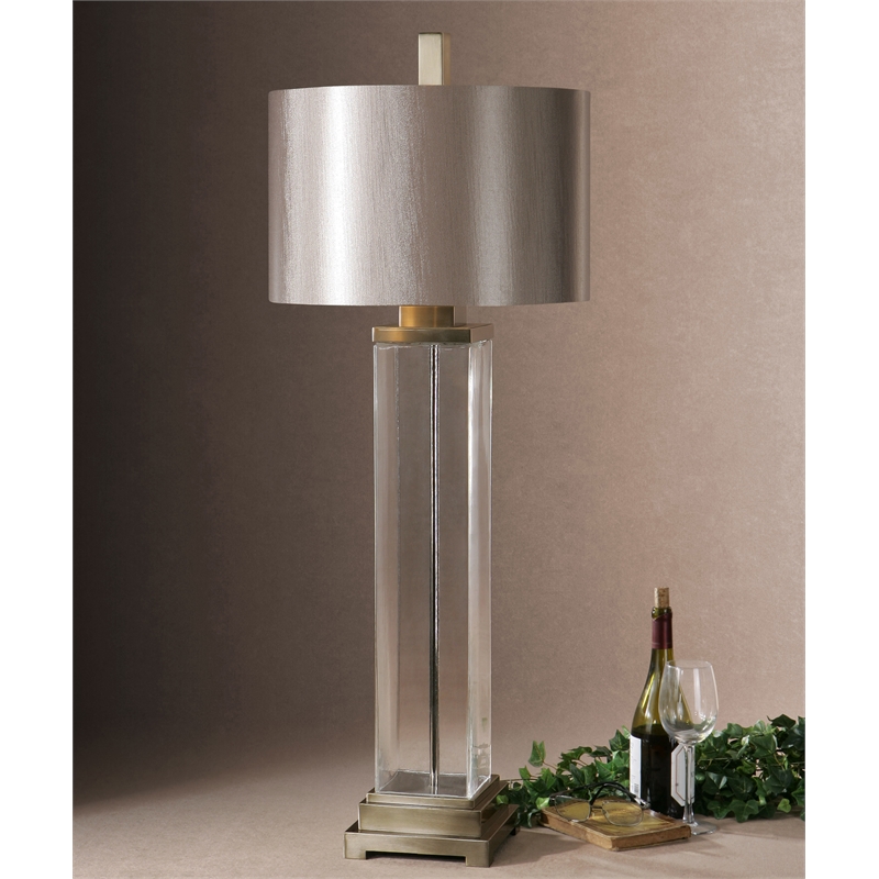 Uttermost Drustan Steel and Glass Table Lamp in Clear/Bronze/Nickel