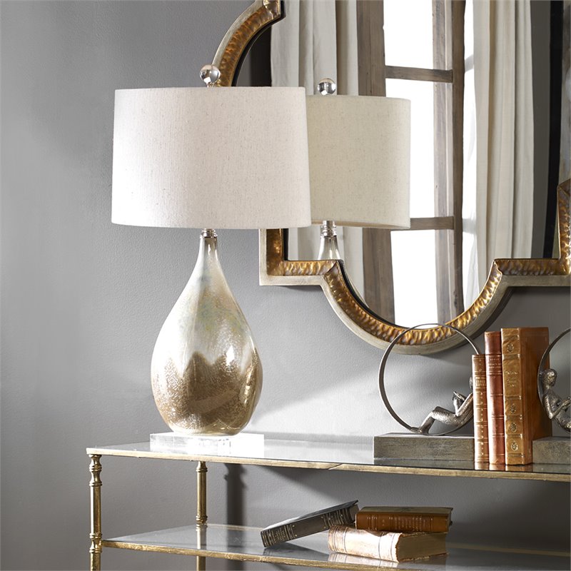 Uttermost Flavian Crystal and Glazed Ceramic Lamp in Beige/Ivory