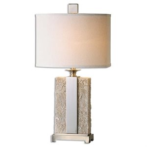 Uttermost Bonea Resin Steel and Linen Table Lamp in Ivory/Beige/Nickel