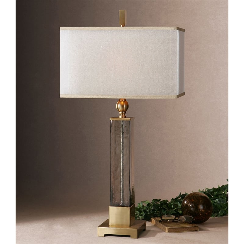 Uttermost Caecilia Metal Fabric and Amber Glass Table Lamp in Ivory