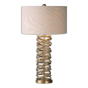 Uttermost Amarey Modern Metal Ring Table Lamp in Silver and Oatmeal