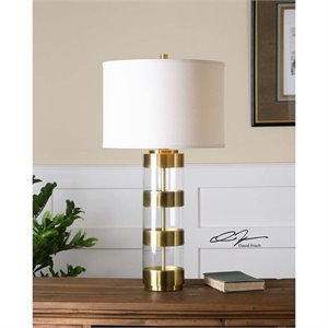 Uttermost Angora Mid-Century Metal and Acrylic Table Lamp in Brushed Brass/Beige