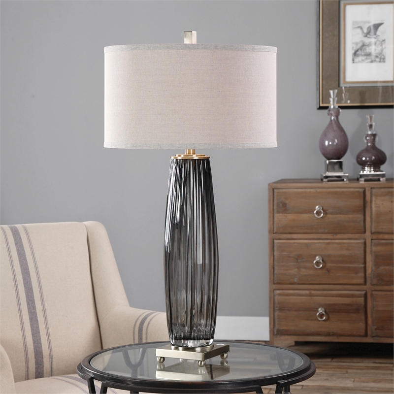 Uttermost Vilminore Metal and Glass Table Lamp in Gray/Brass/Beige