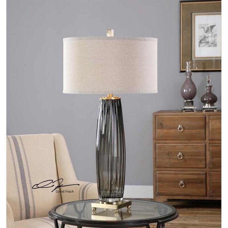 Uttermost Vilminore Metal and Glass Table Lamp in Gray/Brass/Beige