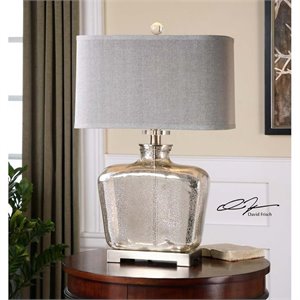 Uttermost Molinara Contemporary Glass and Metal Table Lamp in Nickel/Beige