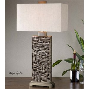 Uttermost Canfield Metal Resin Fabric Table Lamp in Coffee Bronze/Beige/Brown