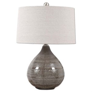 Uttermost Batova Mid-Century Ceramic Metal and Fabric Lamp in Gray/Beige