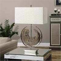 Uttermost Lagrima Metal Crystal and Fabric Lamp in Brushed Brass/Beige