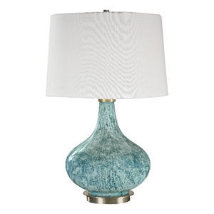 Uttermost Celinda Glass Metal and Fabric Lamp in Blue/Brass/Ivory