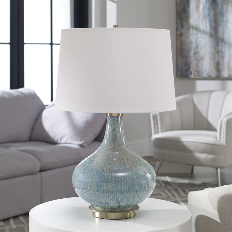 Uttermost Celinda Glass Metal and Fabric Lamp in Blue/Brass/Ivory
