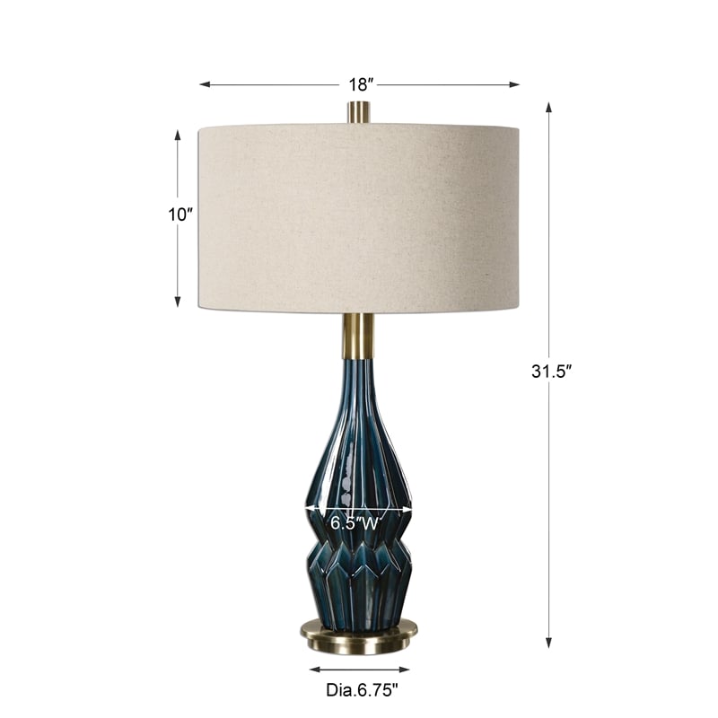 Uttermost Prussian Traditional Ceramic and Metal Lamp in Blue/Brass/Oatmeal