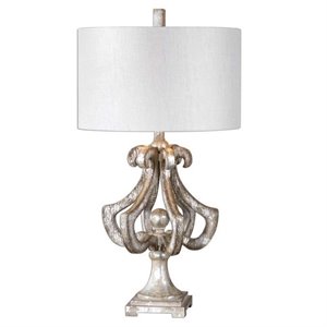 Uttermost Vinadio Metal and Fabric Table Lamp in Distressed Silver/Beige