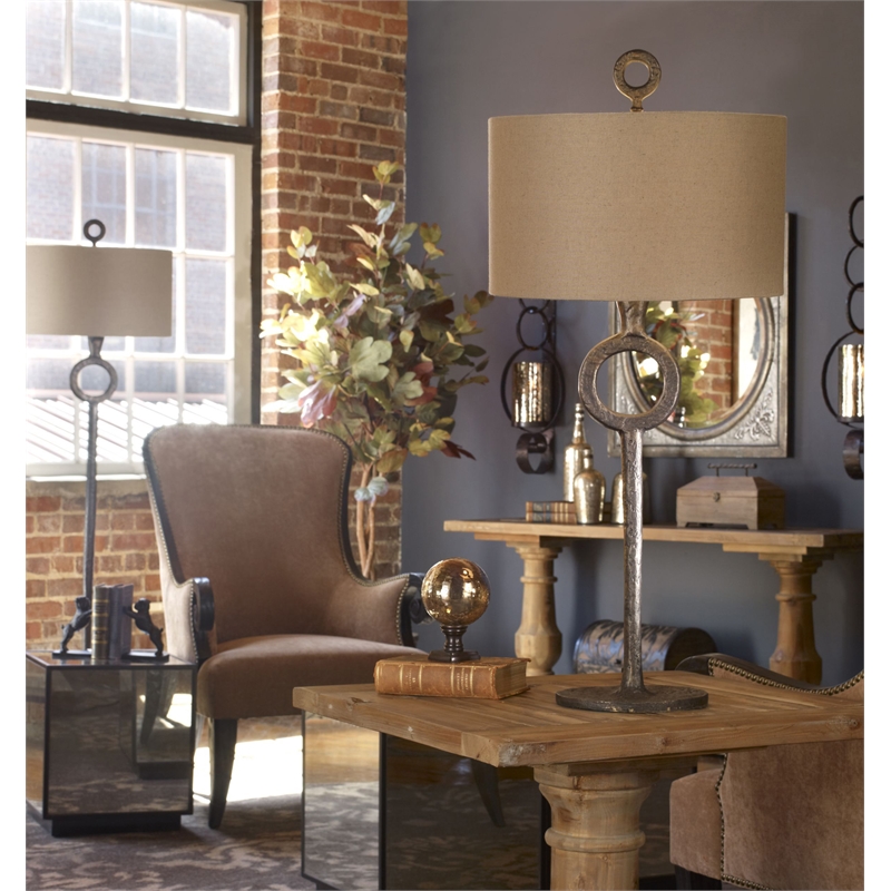 Uttermost Ferro Transitional Cast Iron Table Lamp in Beige/Bronze