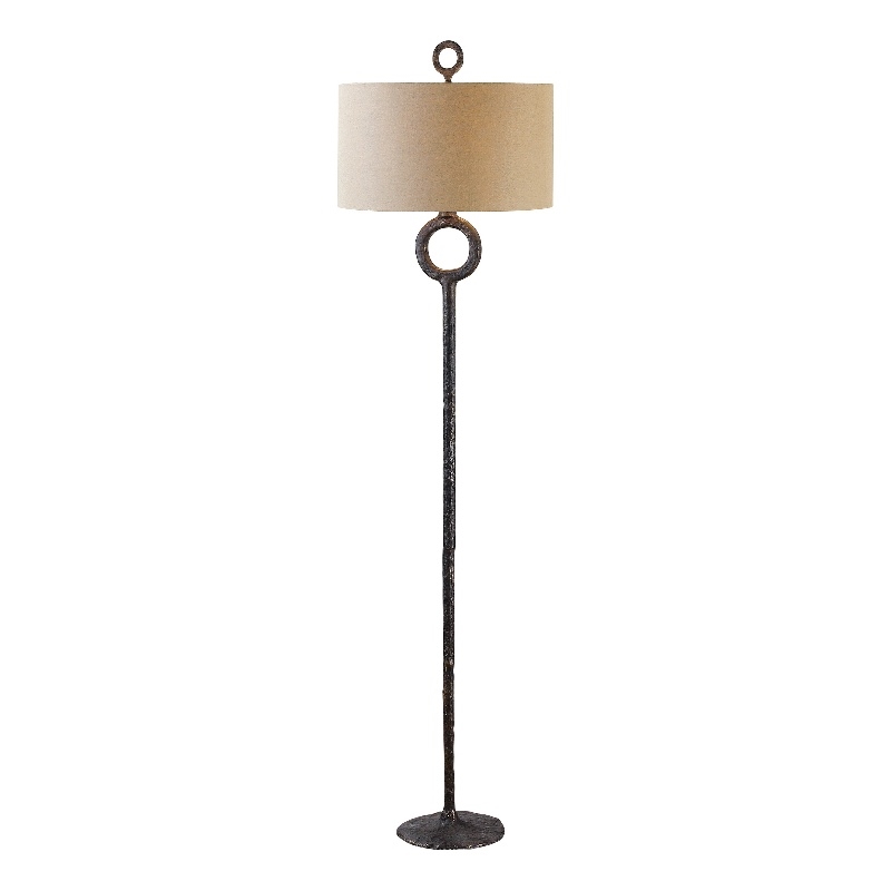 Uttermost Ferro Mid-Century Cast Iron Floor Lamp in Brown/Beige