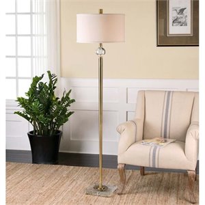 Uttermost Mesita Metal Crystal and Fabric Floor Lamp in Brass/Off White