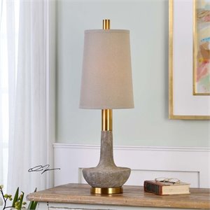 Uttermost Volongo Resin Steel and Cotton Buffet Lamp in Ivory/Oatmeal/Brass