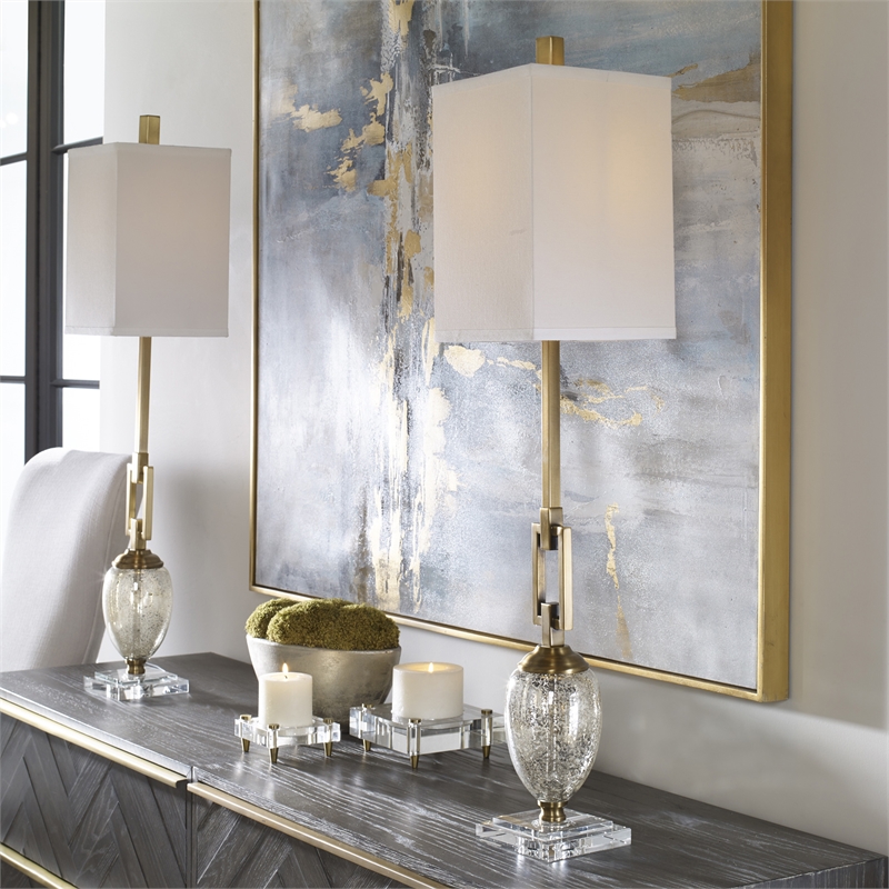 Uttermost Copeland Metal Mercury Glass Crystal Buffet Lamp in Bronze/Off White
